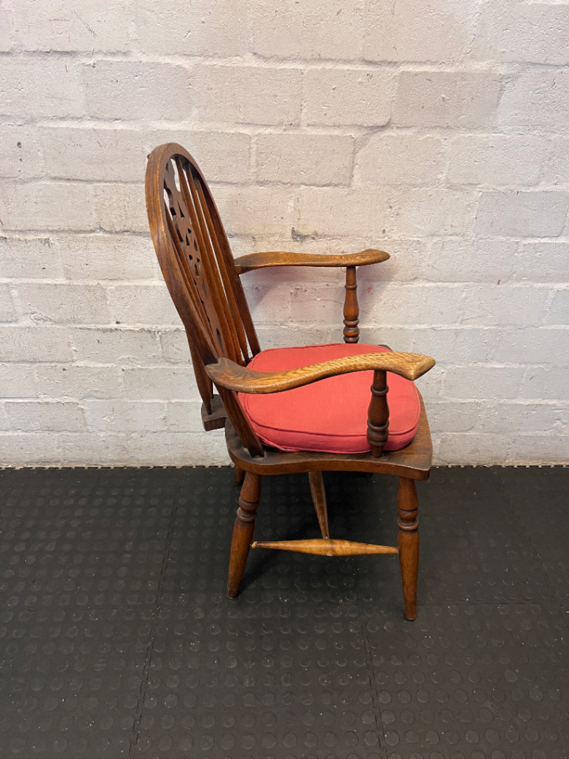 Pair of Spindle Back Dining Chairs with Arms - Worn Wood Finish - 2ndhandwarehouse.com