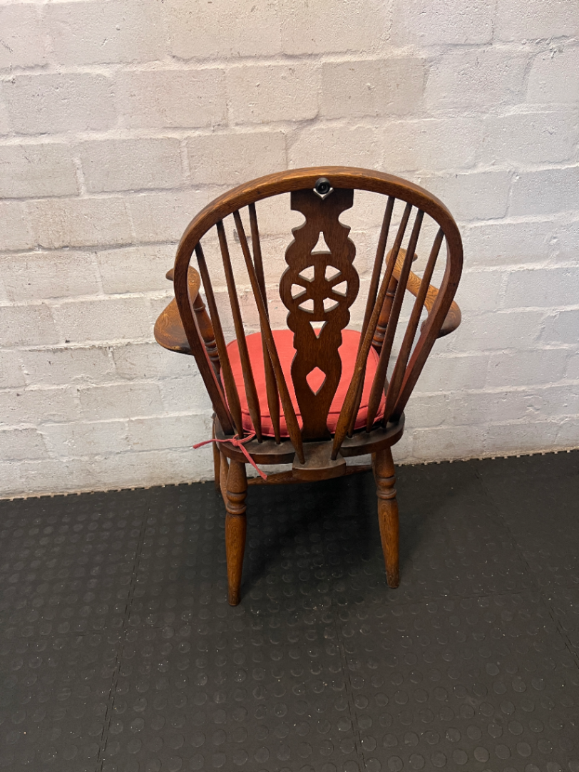 Pair of Spindle Back Dining Chairs with Arms - Worn Wood Finish - 2ndhandwarehouse.com