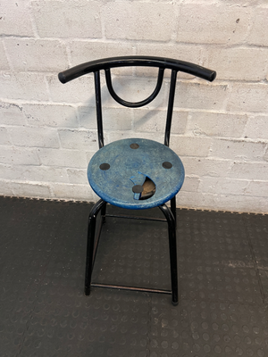 Vintage Metal Bar Chair - Blue Seat (As-Is/Damaged Seat) - 2ndhandwarehouse.com