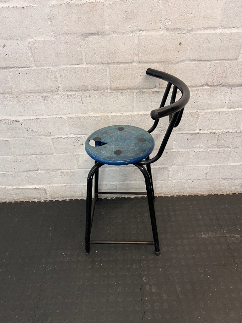 Vintage Metal Bar Chair - Blue Seat (As-Is/Damaged Seat) - 2ndhandwarehouse.com