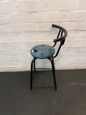 Vintage Metal Bar Chair - Blue Seat (As-Is/Damaged Seat) - 2ndhandwarehouse.com