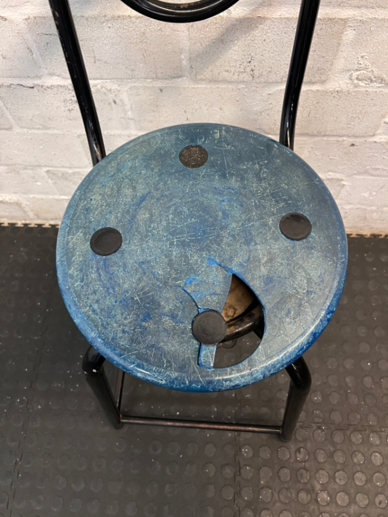 Vintage Metal Bar Chair - Blue Seat (As-Is/Damaged Seat) - 2ndhandwarehouse.com