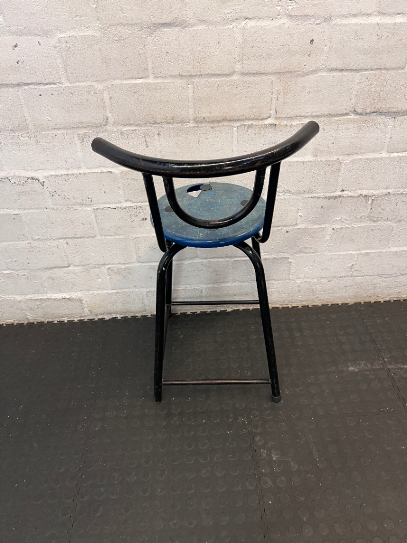 Vintage Metal Bar Chair - Blue Seat (As-Is/Damaged Seat) - 2ndhandwarehouse.com