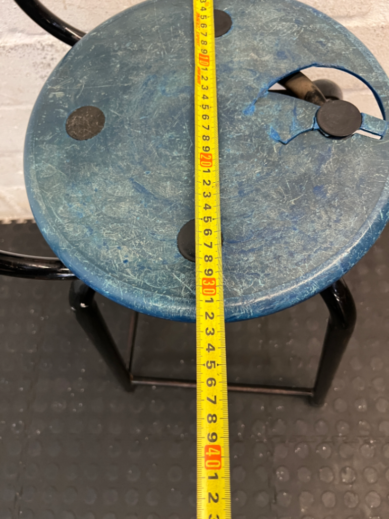 Vintage Metal Bar Chair - Blue Seat (As-Is/Damaged Seat) - 2ndhandwarehouse.com