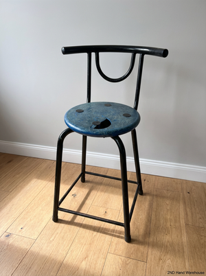 Vintage Metal Bar Chair - Blue Seat (As-Is/Damaged Seat) - 2ndhandwarehouse.com