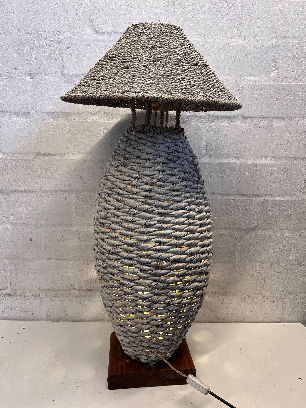 Bohemian Woven Table Lamp with Natural Finish & Minor Wear - 2ndhandwarehouse.com
