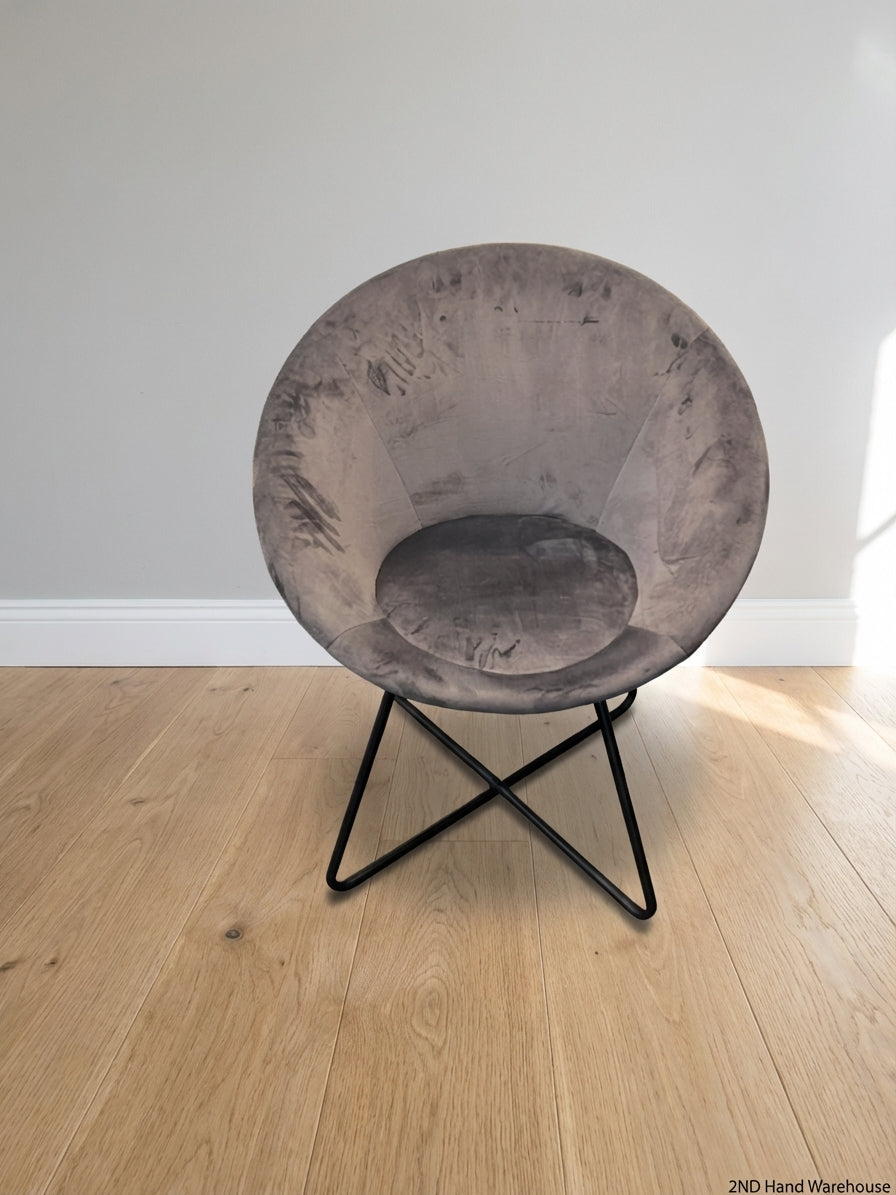 Charcoal Grey Velvet-Style Oval Accent Chair - Very Good Condition - 2ndhandwarehouse.com