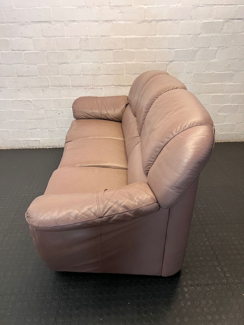 Padded Mauve-Brown 3 Seater Leather Couch - 2ndhandwarehouse.com