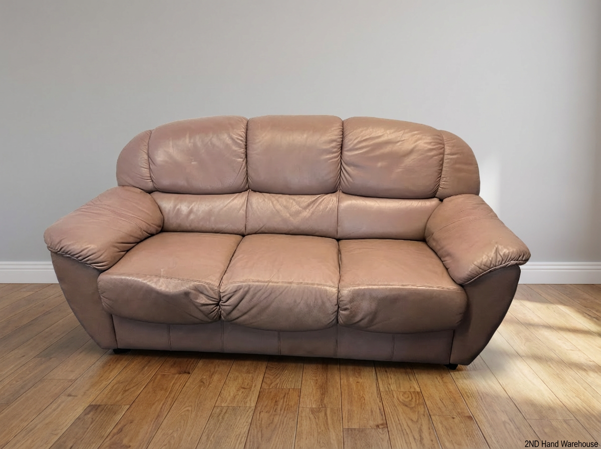 Padded Mauve-Brown 3 Seater Leather Couch - 2ndhandwarehouse.com