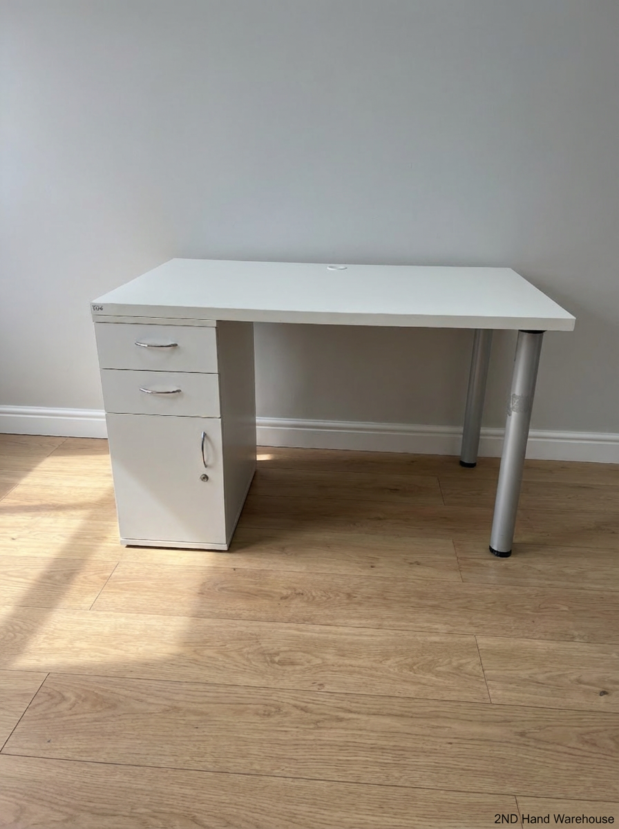 Modern White Office Desk with Pedestal Drawers - 2ndhandwarehouse.com