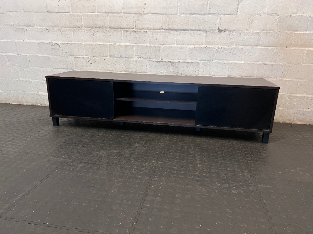 Decofurn Dark Brown Wooden Low-Profile TV Unit - 2ndhandwarehouse.com