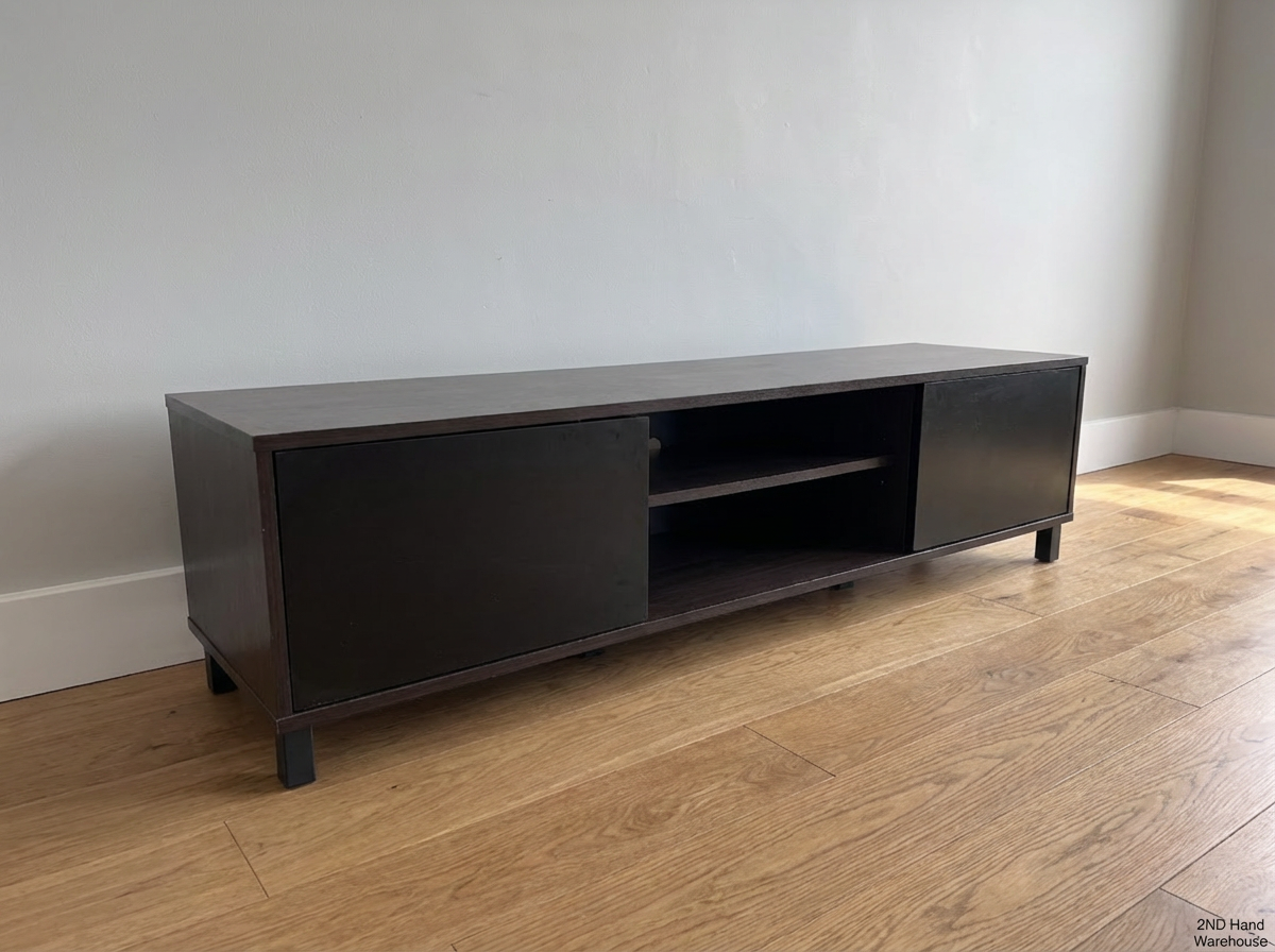 Decofurn Dark Brown Wooden Low-Profile TV Unit - 2ndhandwarehouse.com