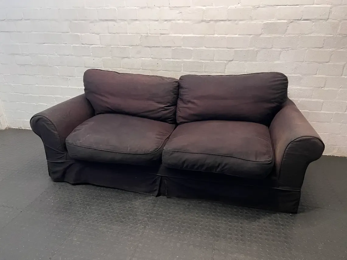 Classic 3 Seater Couch with Rolled Arms in Charcoal Black - 2ndhandwarehouse.com
