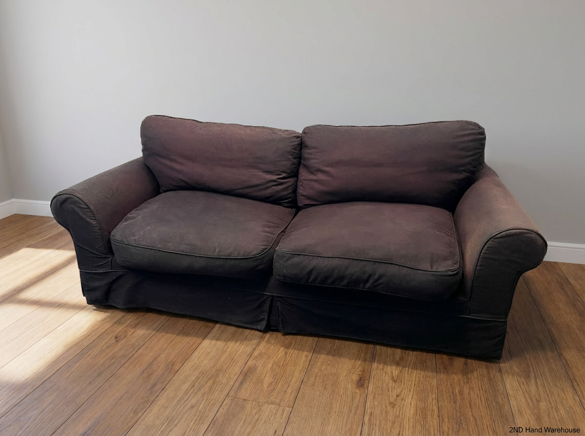 Classic 3 Seater Couch with Rolled Arms in Charcoal Black - 2ndhandwarehouse.com