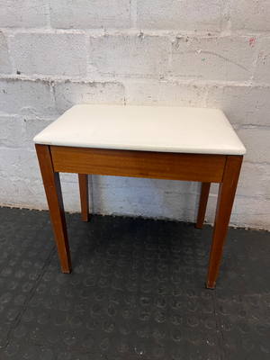 Vintage-Style Wooden Stool with Padded Cream Seat - 2ndhandwarehouse.com