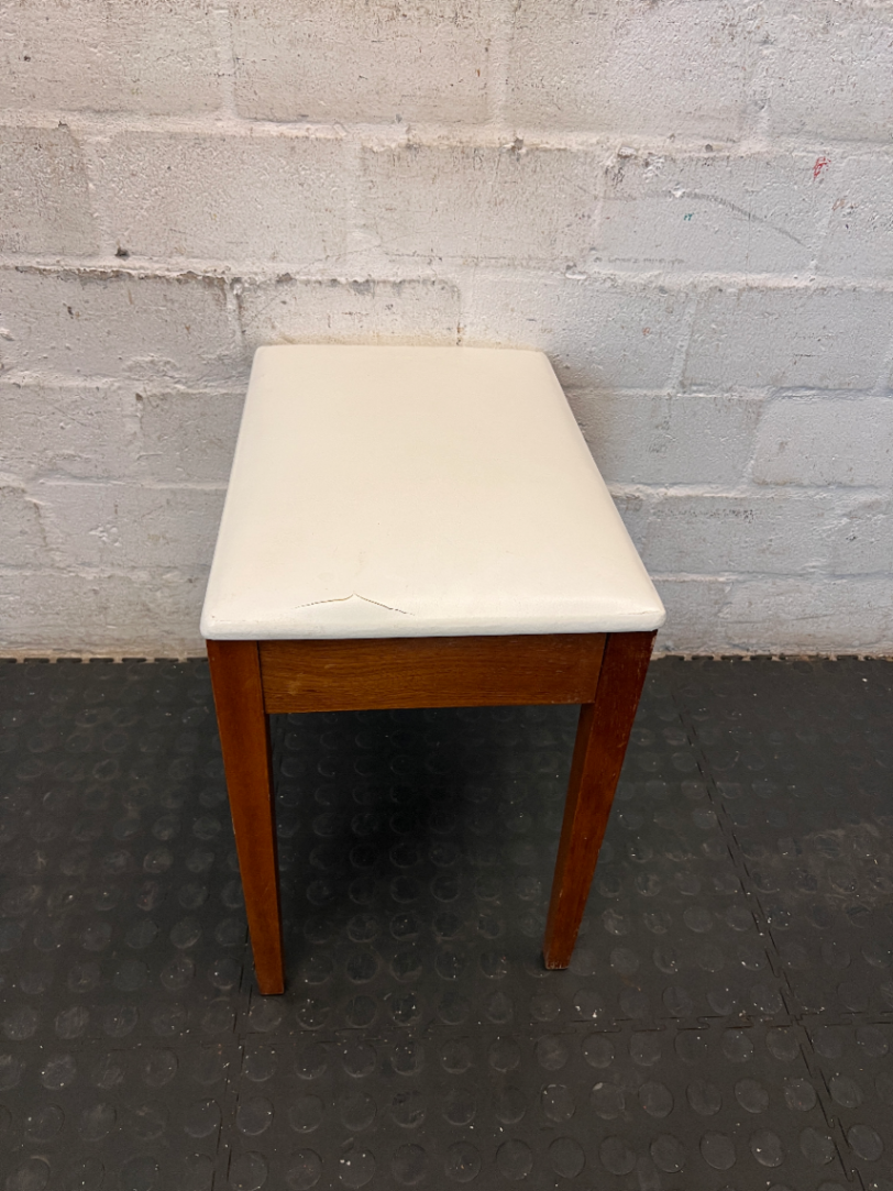 Vintage-Style Wooden Stool with Padded Cream Seat - 2ndhandwarehouse.com