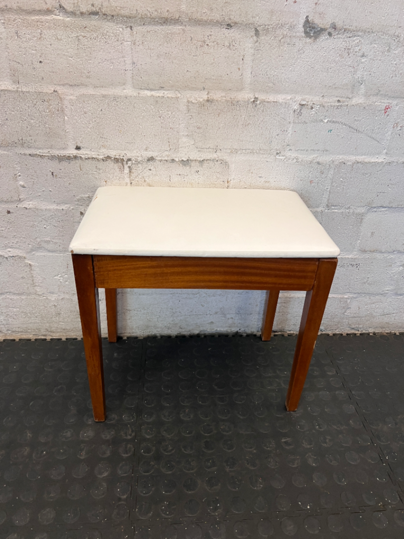 Vintage-Style Wooden Stool with Padded Cream Seat - 2ndhandwarehouse.com