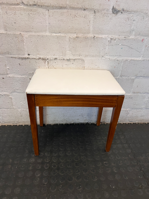 Vintage-Style Wooden Stool with Padded Cream Seat - 2ndhandwarehouse.com