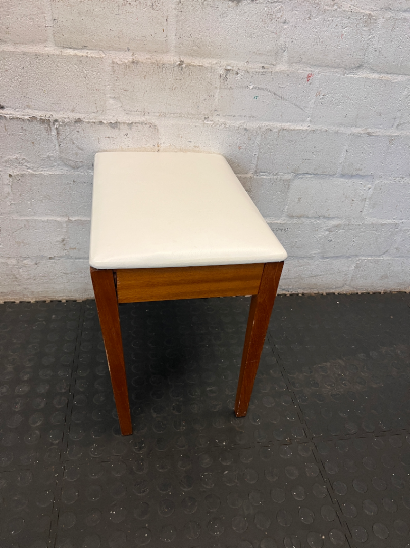 Vintage-Style Wooden Stool with Padded Cream Seat - 2ndhandwarehouse.com