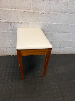Vintage-Style Wooden Stool with Padded Cream Seat - 2ndhandwarehouse.com