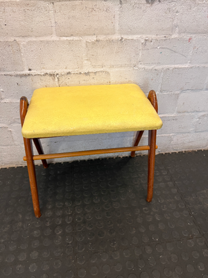 Vintage Wooden Stool with Yellow Patterned Upholstery - 2ndhandwarehouse.com