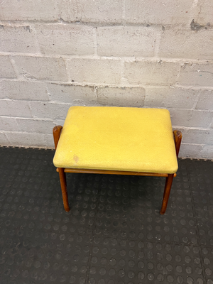 Vintage Wooden Stool with Yellow Patterned Upholstery - 2ndhandwarehouse.com
