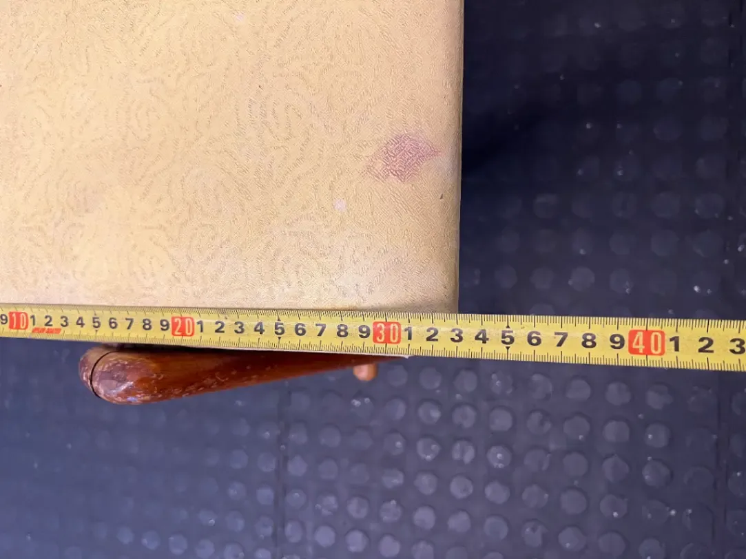 Vintage Wooden Stool with Yellow Patterned Upholstery - 2ndhandwarehouse.com