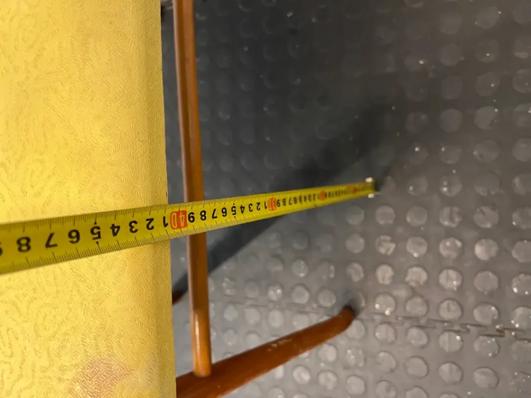 Vintage Wooden Stool with Yellow Patterned Upholstery - 2ndhandwarehouse.com