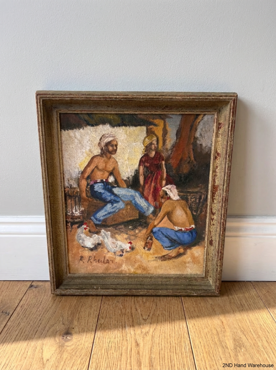 Framed Figurative Oil Painting with Earth Tones