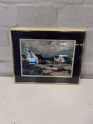 Framed Coastal Landscape Painting with West Coast Cottages - 2ndhandwarehouse.com