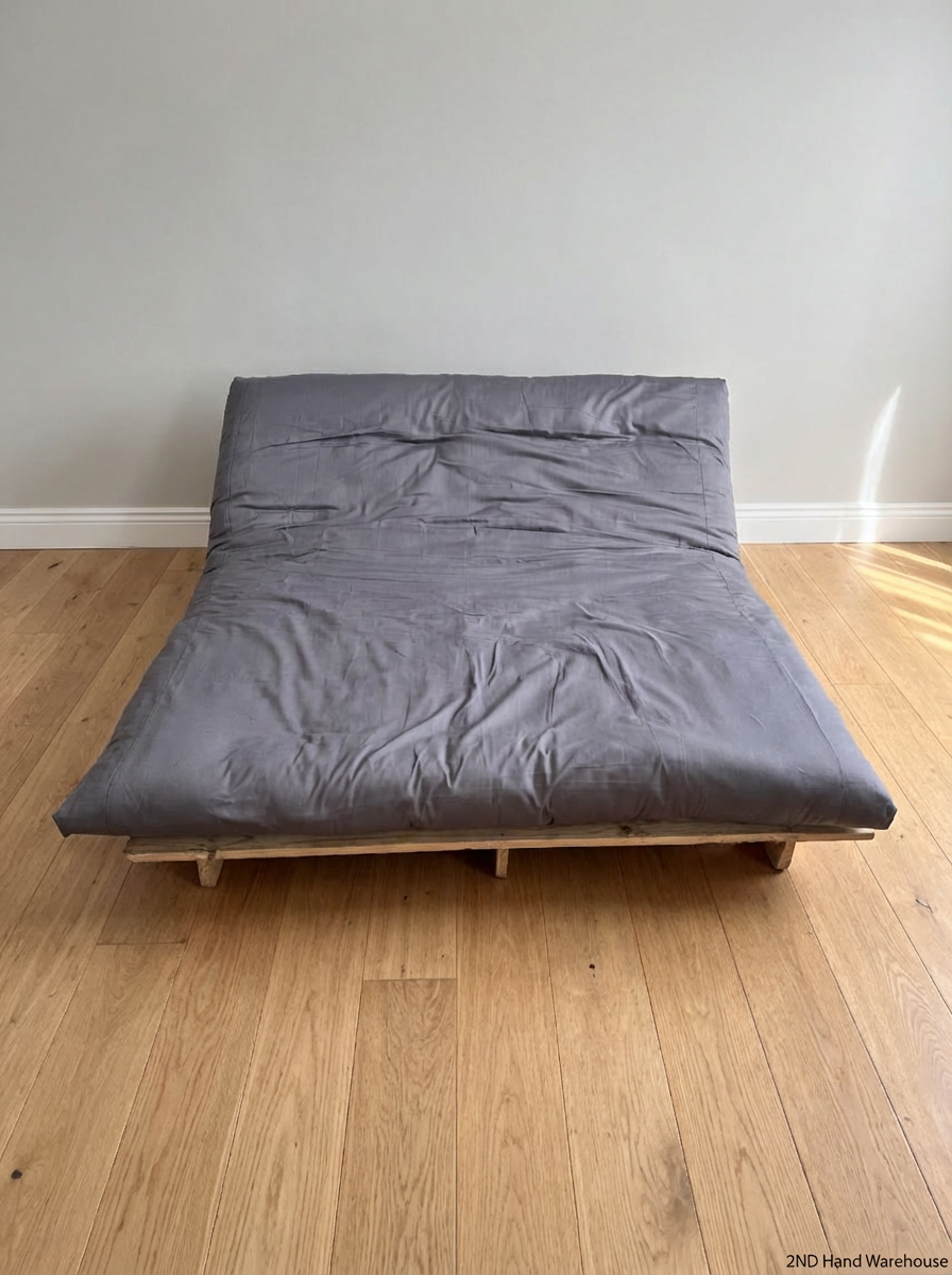 Pine Futon with Grey Cushion - Damage to Frame - 2ndhandwarehouse.com