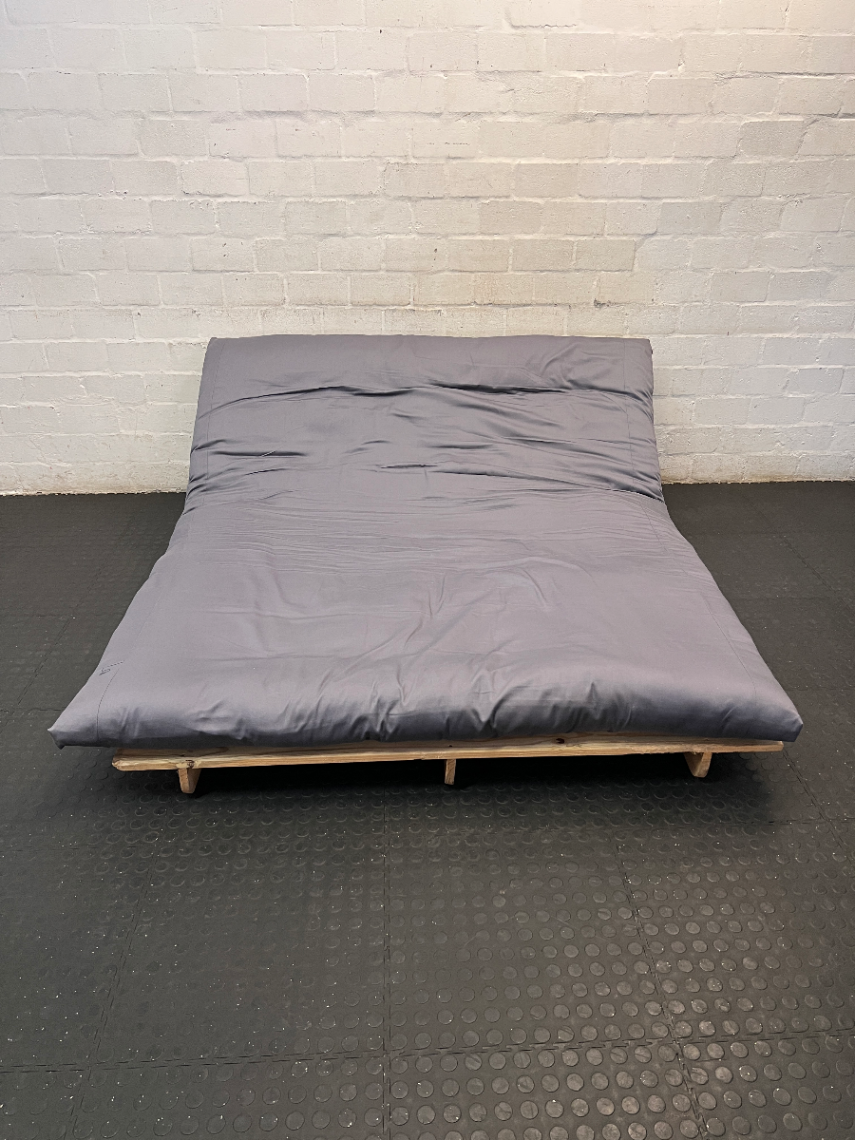 Pine Futon with Grey Cushion - Damage to Frame - 2ndhandwarehouse.com
