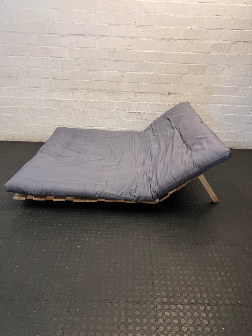 Pine Futon with Grey Cushion - Damage to Frame - 2ndhandwarehouse.com