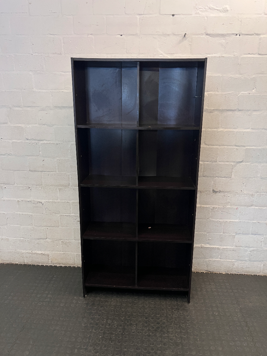 Dark Brown Wood 8-Compartment Bookshelf - Wear on Edges - 2ndhandwarehouse.com