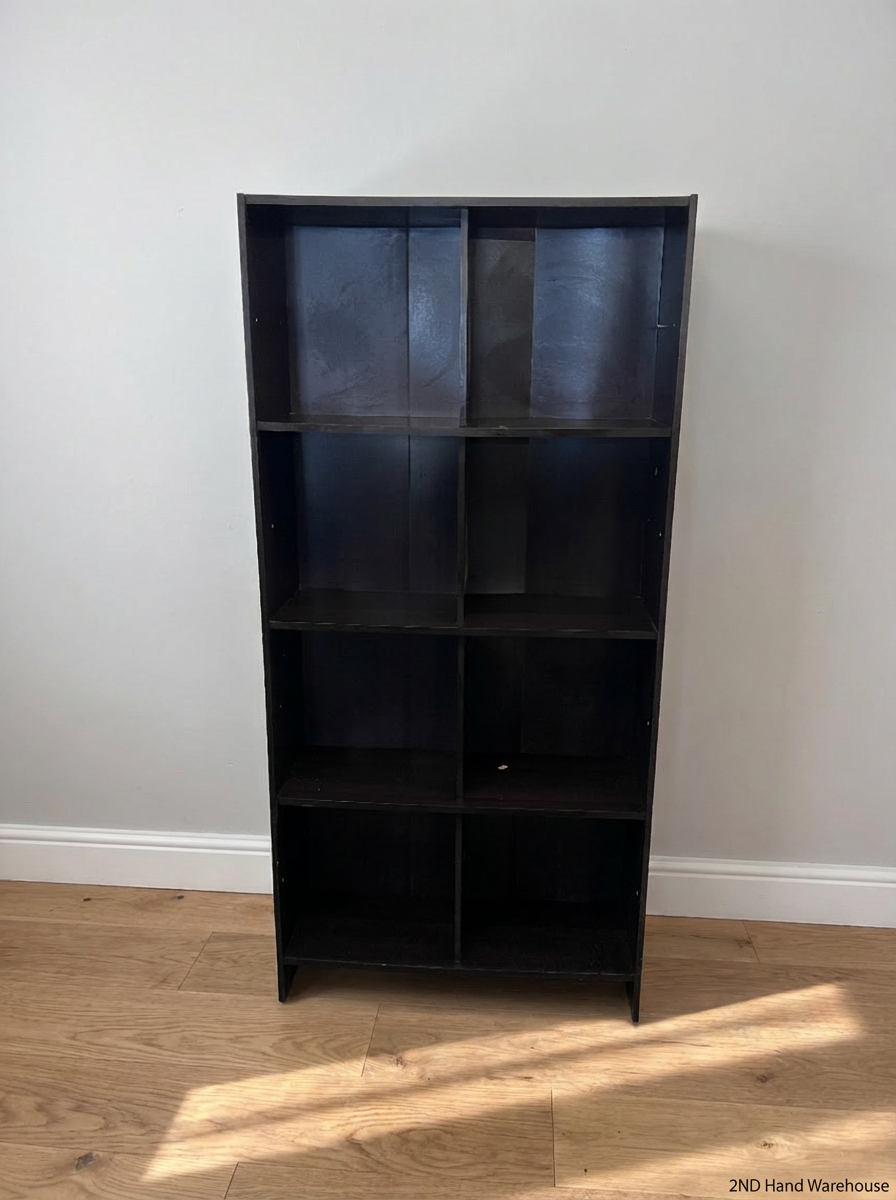 Dark Brown Wood 8-Compartment Bookshelf - Wear on Edges - 2ndhandwarehouse.com