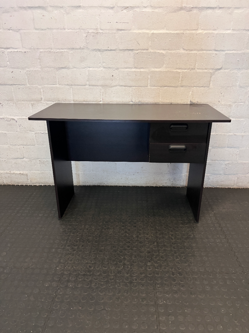 Modern Dark Wood-Look Office Desk with Two Drawers - 2ndhandwarehouse.com