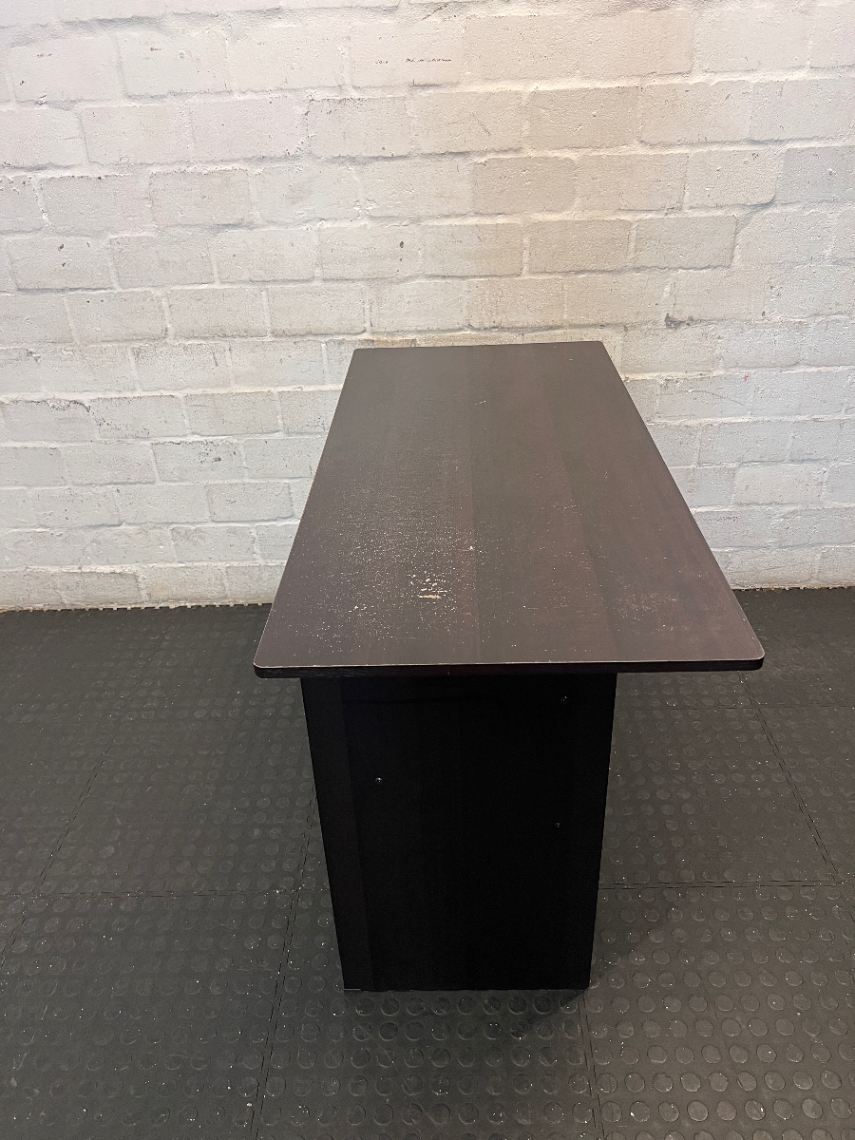 Modern Dark Wood-Look Office Desk with Two Drawers - 2ndhandwarehouse.com