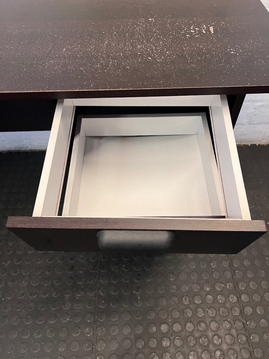 Modern Dark Wood-Look Office Desk with Two Drawers - 2ndhandwarehouse.com