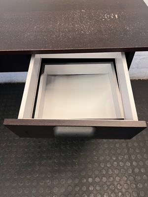 Modern Dark Wood-Look Office Desk with Two Drawers - 2ndhandwarehouse.com