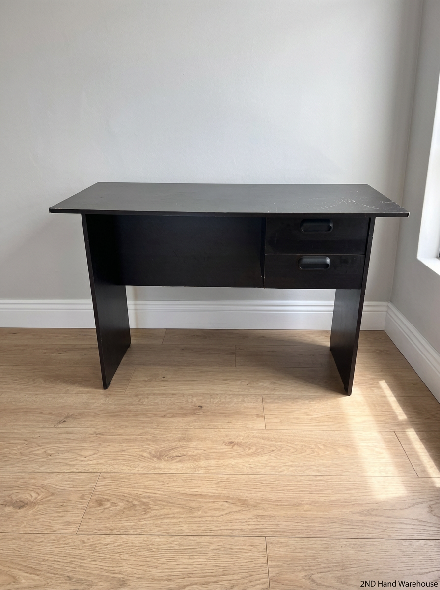 Modern Dark Wood-Look Office Desk with Two Drawers - 2ndhandwarehouse.com