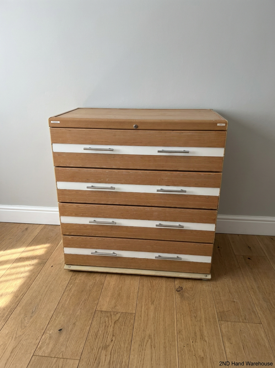 Wood and White 4 Drawer Organisation Unit - 2ndhandwarehouse.com