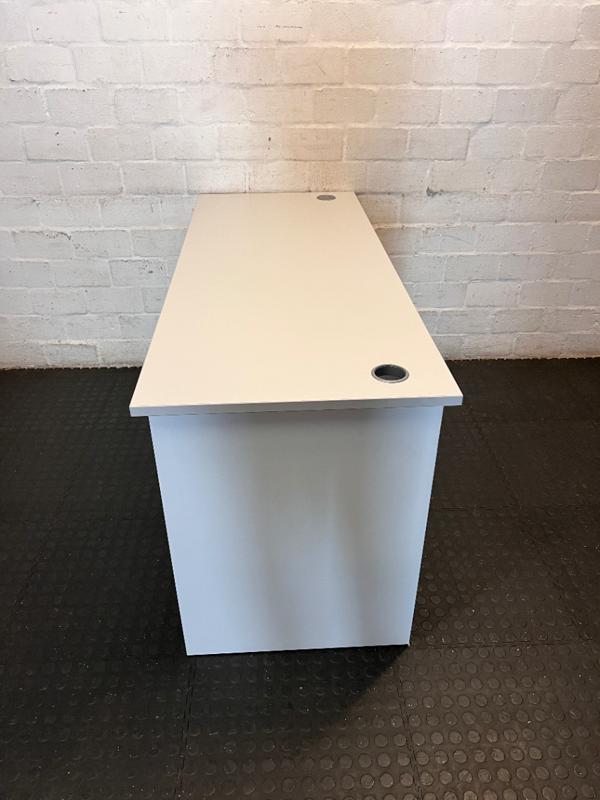 White Rectangular Office Desk with Cable Grommets - 2ndhandwarehouse.com