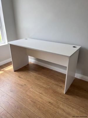 White Rectangular Office Desk with Cable Grommets - 2ndhandwarehouse.com