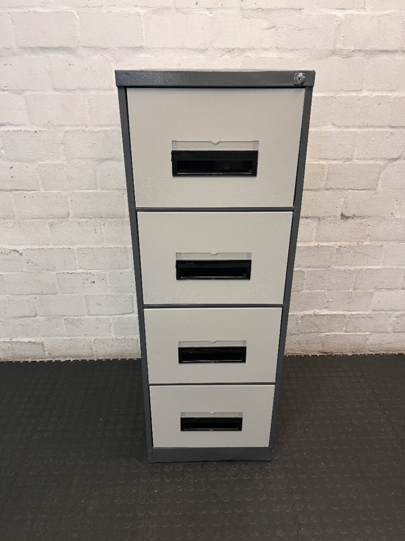 Industrial 4-Drawer Metal Filing Cabinet in Two-Tone Grey - 2ndhandwarehouse.com