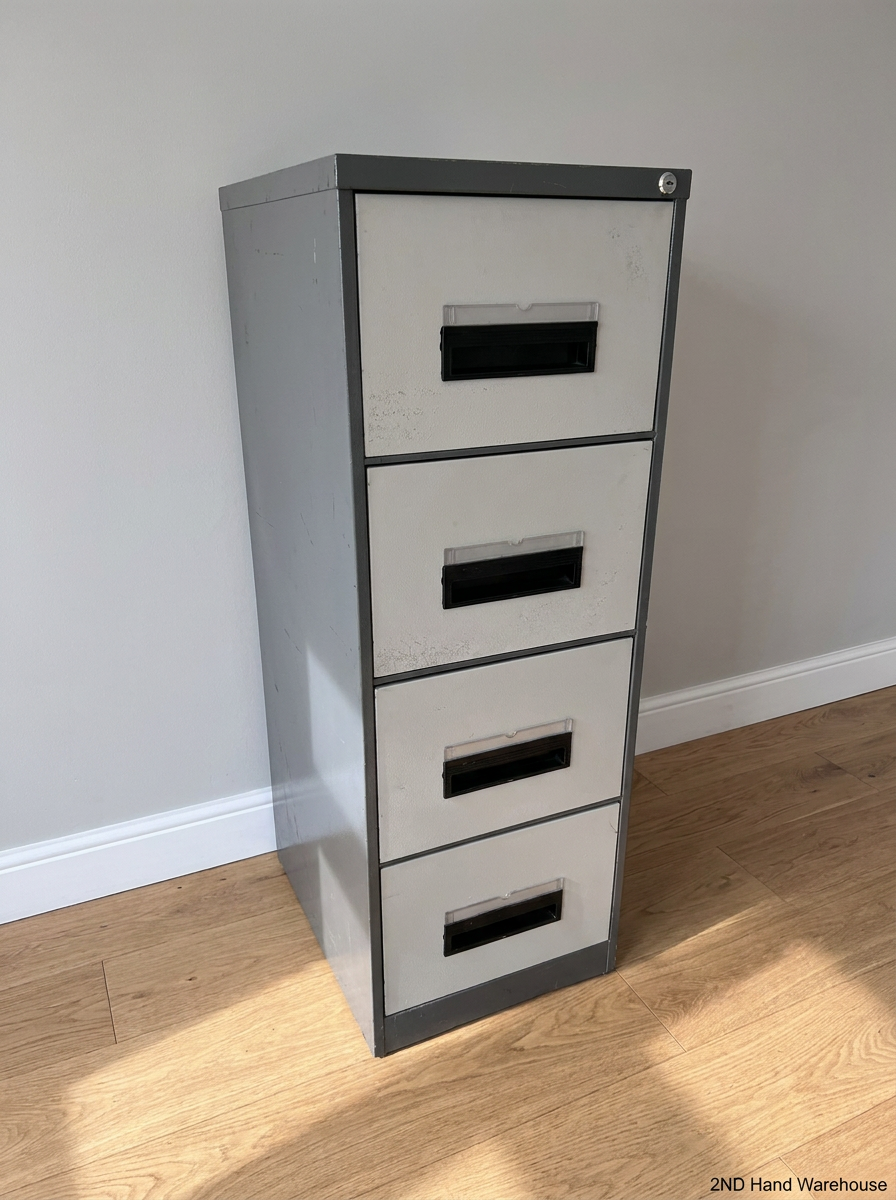 Industrial 4-Drawer Metal Filing Cabinet in Two-Tone Grey - 2ndhandwarehouse.com