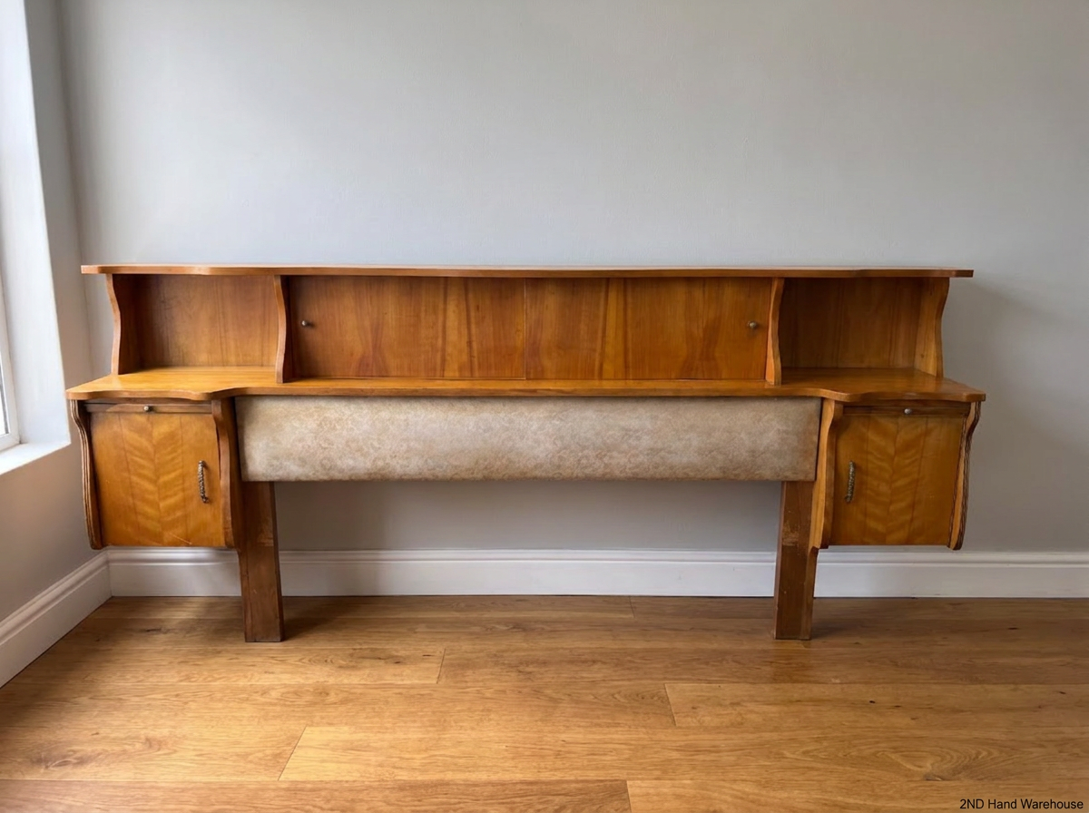 Double Wooden Headboard with Integrated Pedestals — Good Working Order