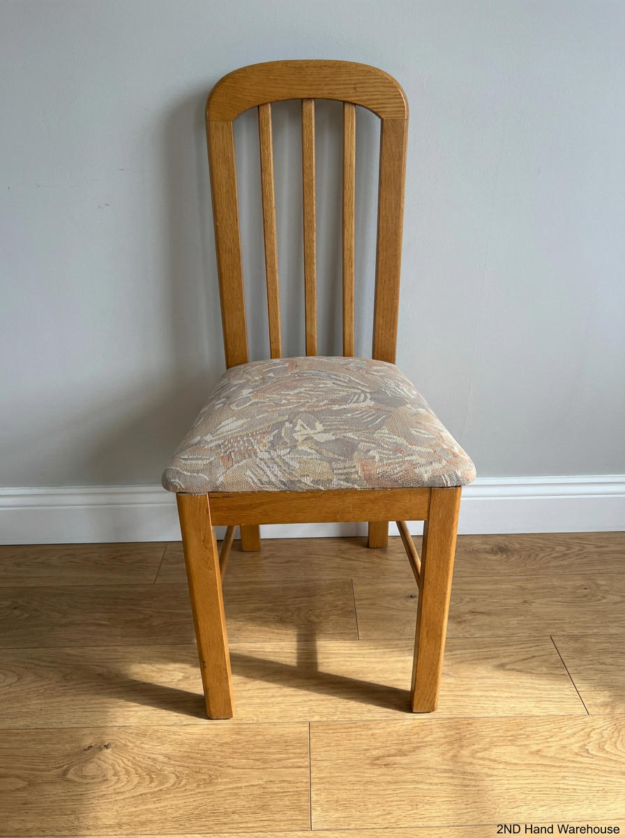 Solid Oak Upholstered Dining Chair — Very Good Condition - 2ndhandwarehouse.com