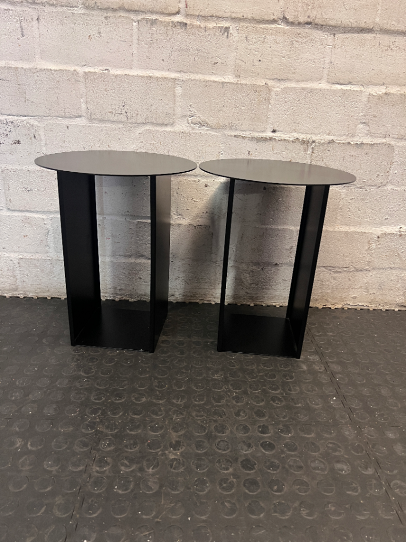 Contemporary Black Pedestal Bedside Table — Fair Condition With General Wear - 2ndhandwarehouse.com