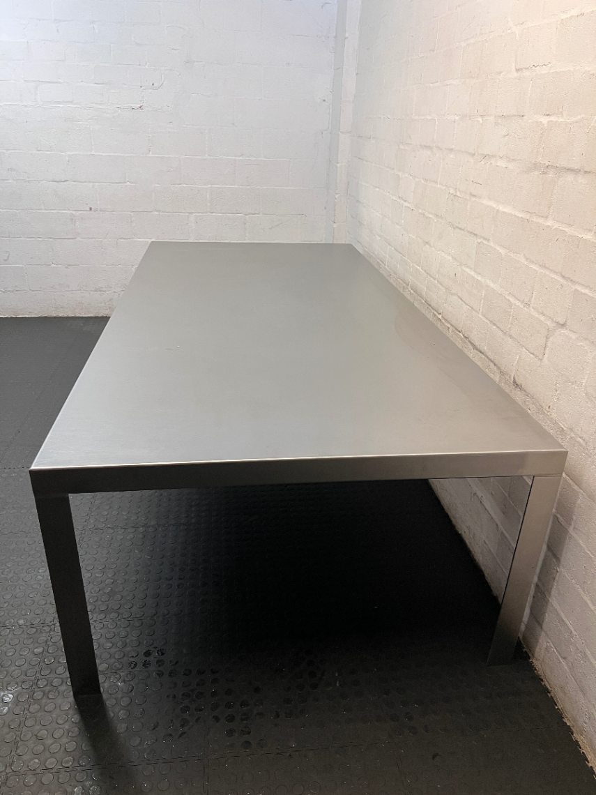 Brushed Aluminium Industrial Dining Table — Well-Maintained Condition - 2ndhandwarehouse.com