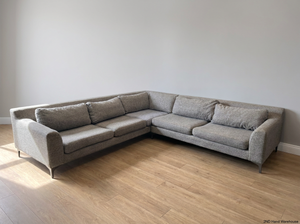 Grey Fabric L-Shape Corner Couch — Very Good Condition - 2ndhandwarehouse.com